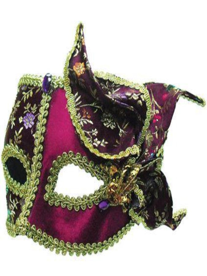 Burgundy/Gold with Side Feather masquerade mask