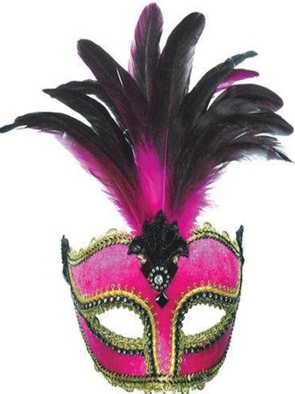 Pink Velvet/Tall Feathers masquerade mask em391