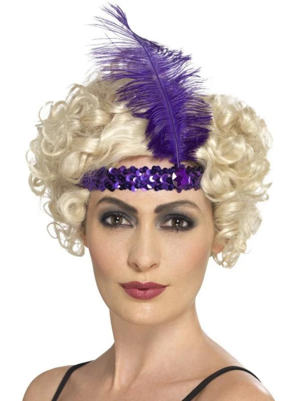 Flapper Headband, Purple, with Feather