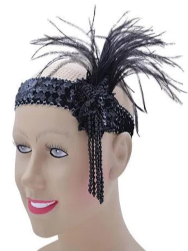 Flapper headband black sequin deluxe