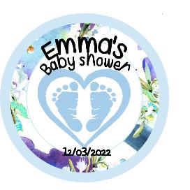 Baby Shower Personalised Badge Baby Footprint design Blue