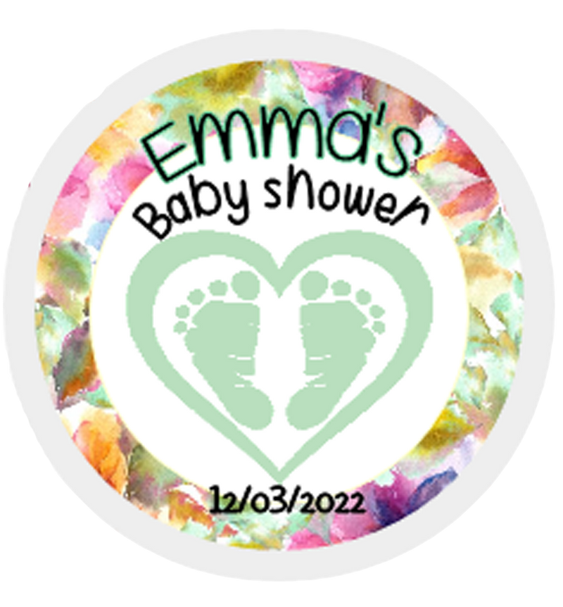 Baby shower Personalised Badge Baby Footprint Design Green