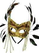 Gold Velvet And Feathers masquerade mask EM337