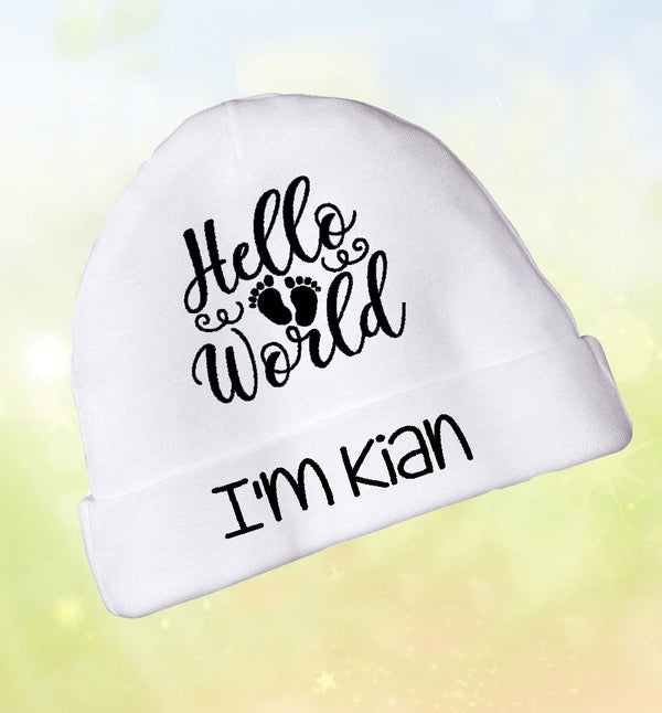 Personalised Newborn 'Hello World' Baby Hat