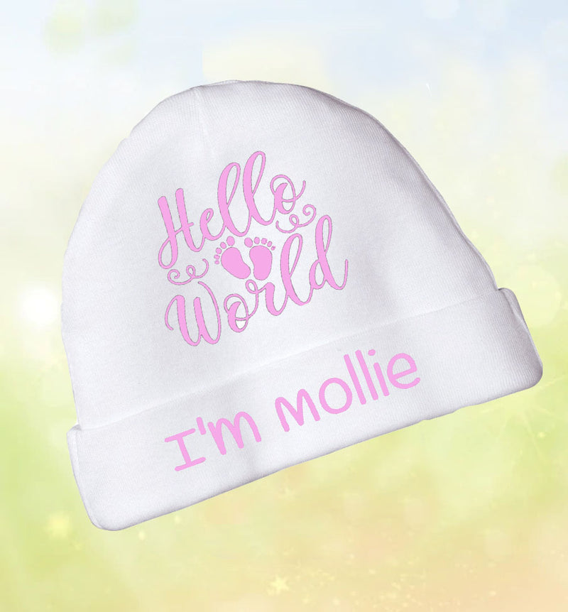 Personalised Newborn 'Hello World' Baby Hat