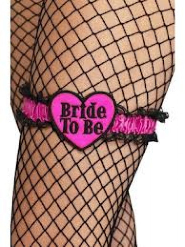 Hen Night Bride To Be Garter, Pink, with Black Lace