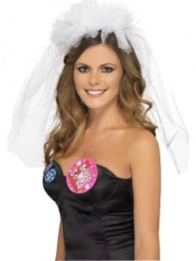 Hen Night Veil on Headband, White