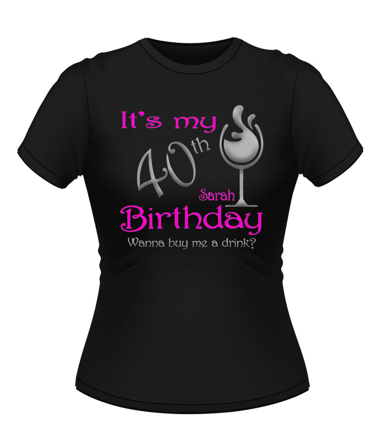 Personalised Birthday T-shirt with wine Glass