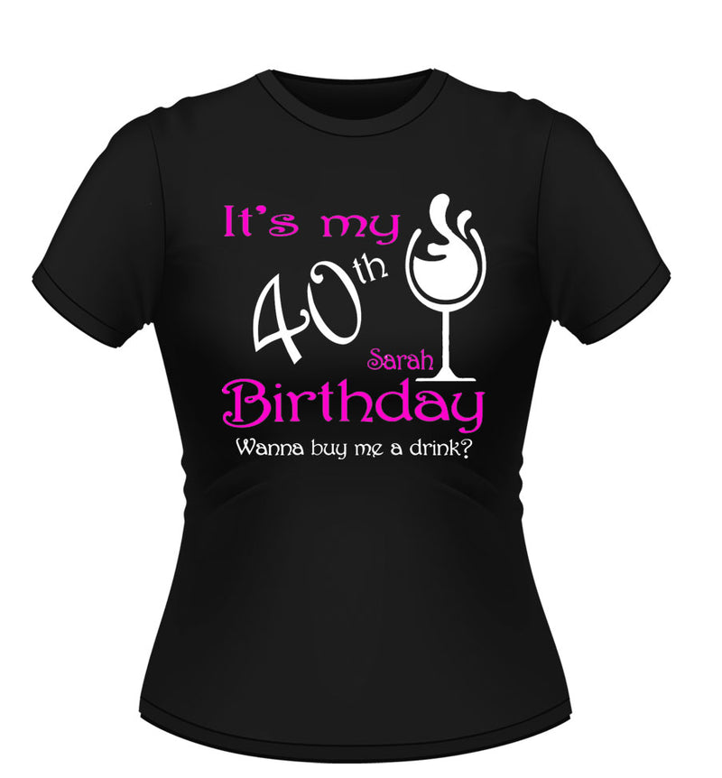 Personalised Birthday T-shirt with wine Glass