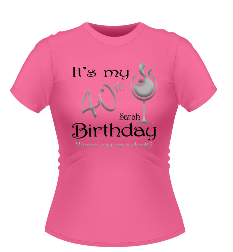 Personalised Birthday T-shirt with wine Glass