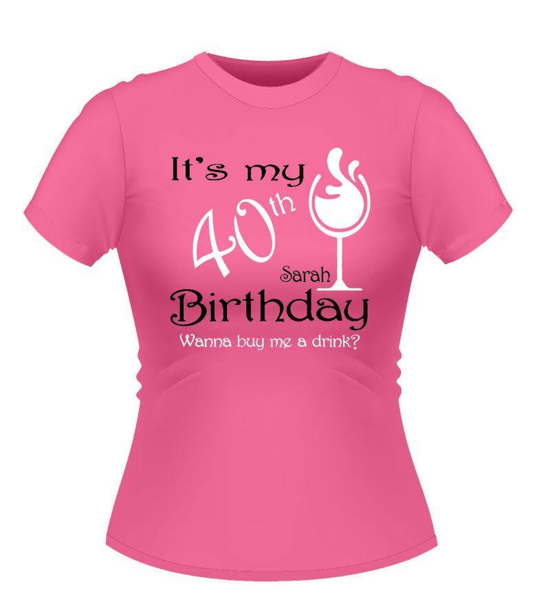 Personalised Birthday T-shirt with wine Glass