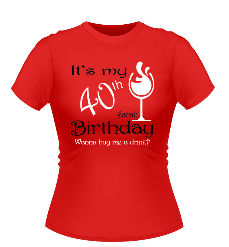 Personalised Birthday T-shirt with wine Glass
