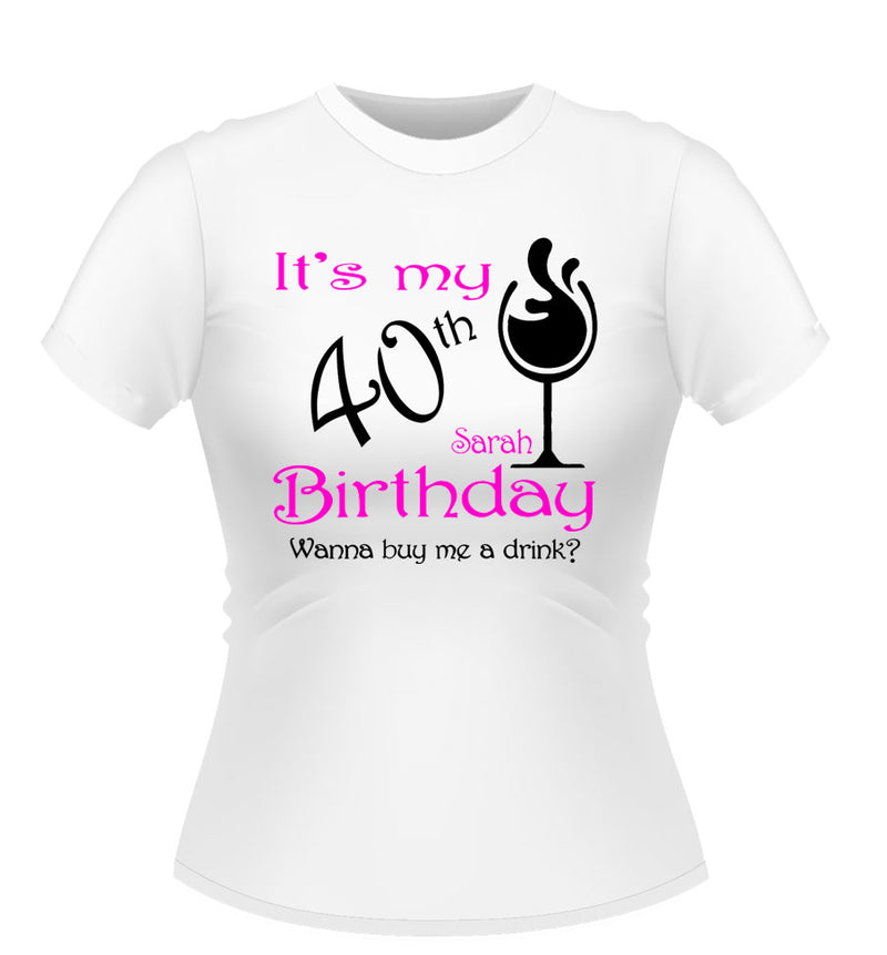 Personalised Birthday T-shirt with wine Glass