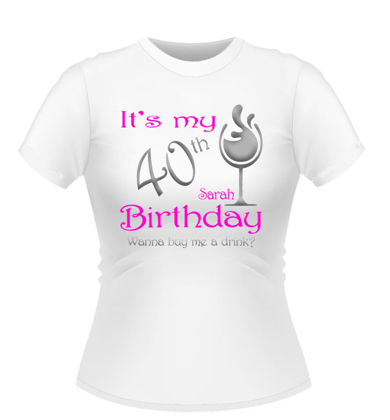 Personalised Birthday T-shirt with wine Glass