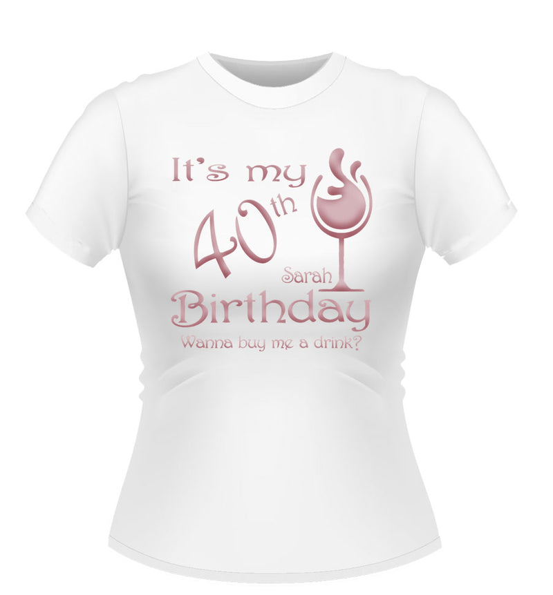 Personalised Birthday T-shirt with wine Glass