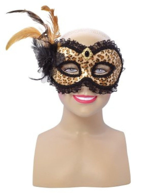 Leopard Print and Tall Feather mask em738