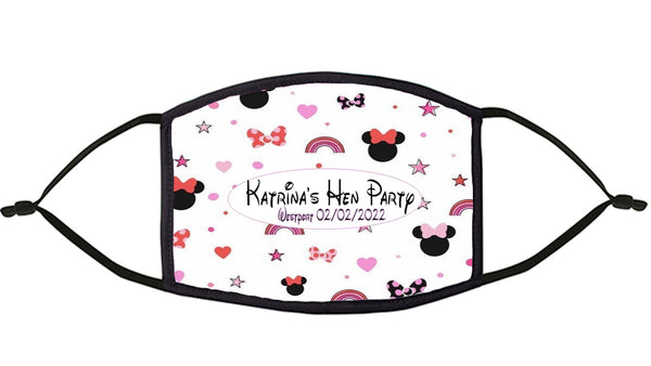 Minnie Mouse theme Personalised Hen Party Re-Usable Mask