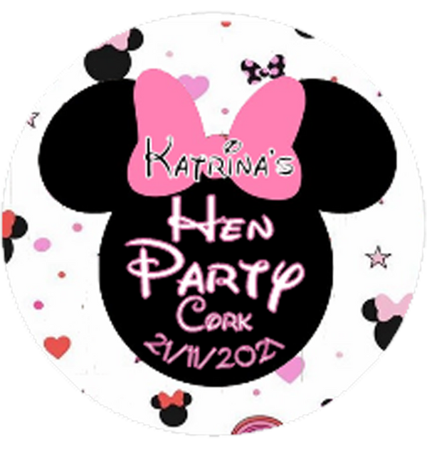 Minnie mouse Theme Personalised Hen Party Badge