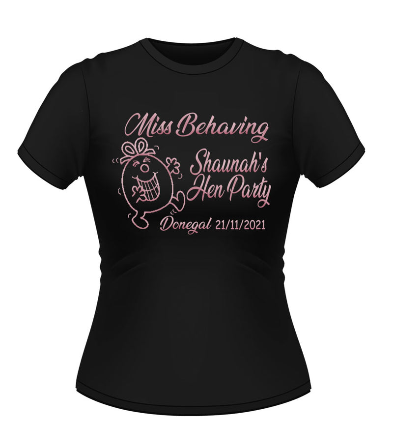 'Miss Behaving' Personalised Hen Party T-shirt