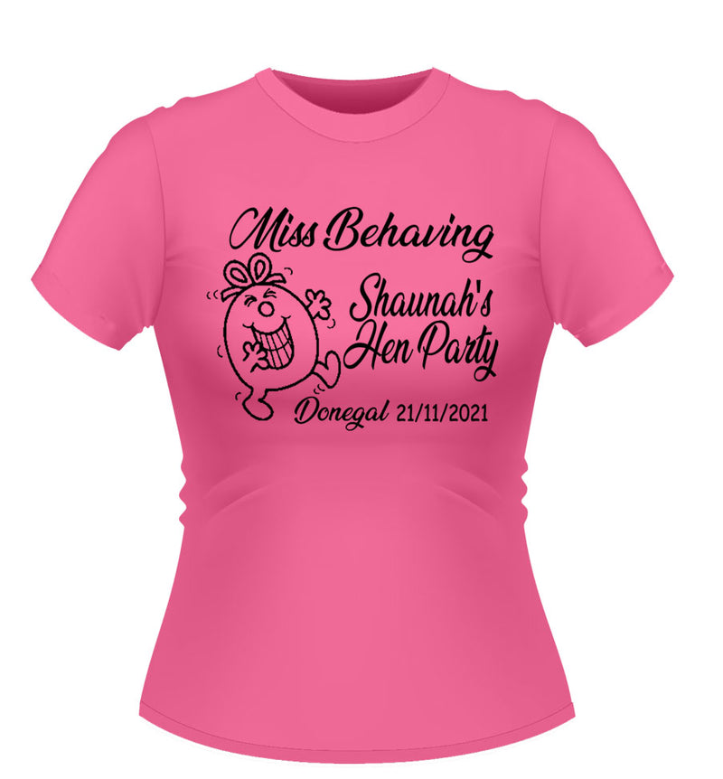 'Miss Behaving' Personalised Hen Party T-shirt