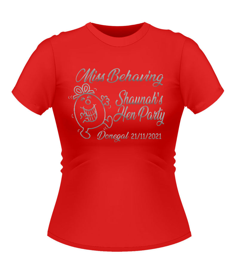 'Miss Behaving' Personalised Hen Party T-shirt