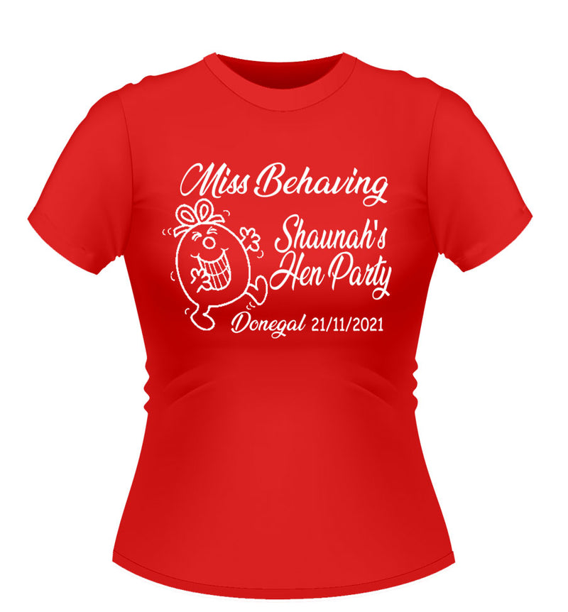 'Miss Behaving' Personalised Hen Party T-shirt