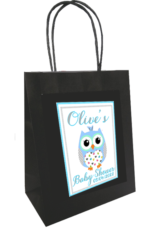 Baby Shower Personlaised Gift Bags Owl Design Blue