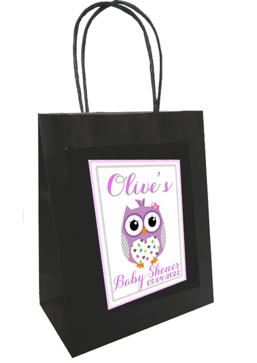 Baby Shower Personlaised Gift Bag Owl Design Pink