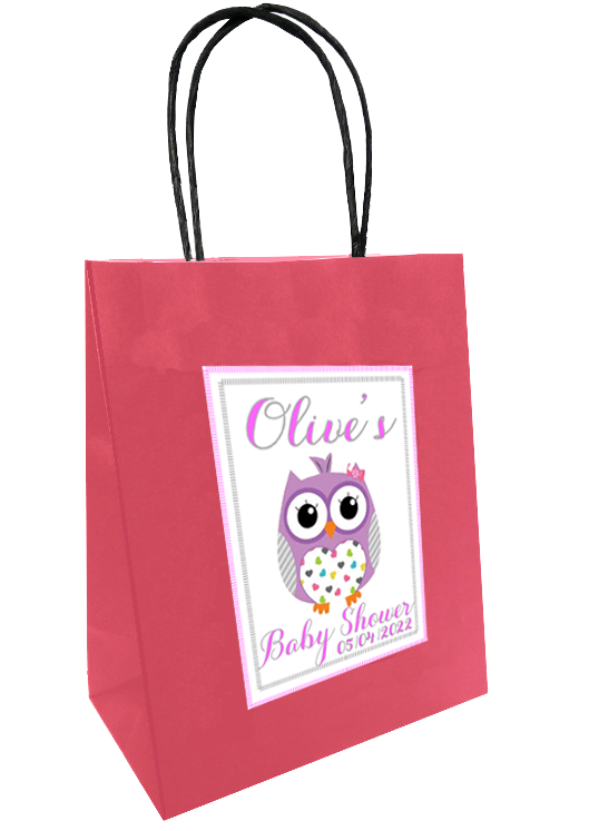 Baby Shower Personlaised Gift Bag Owl Design Pink