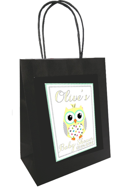 Baby shower Personalised Gift Bag Owl Design Yellow