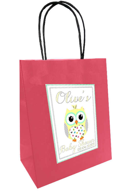 Baby shower Personalised Gift Bag Owl Design Yellow