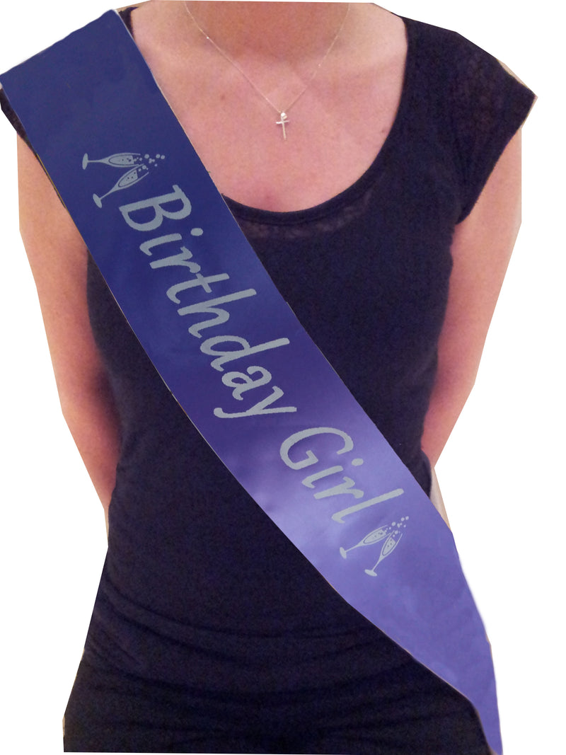 Personalised Birthday Sash with champagne glasses graphic
