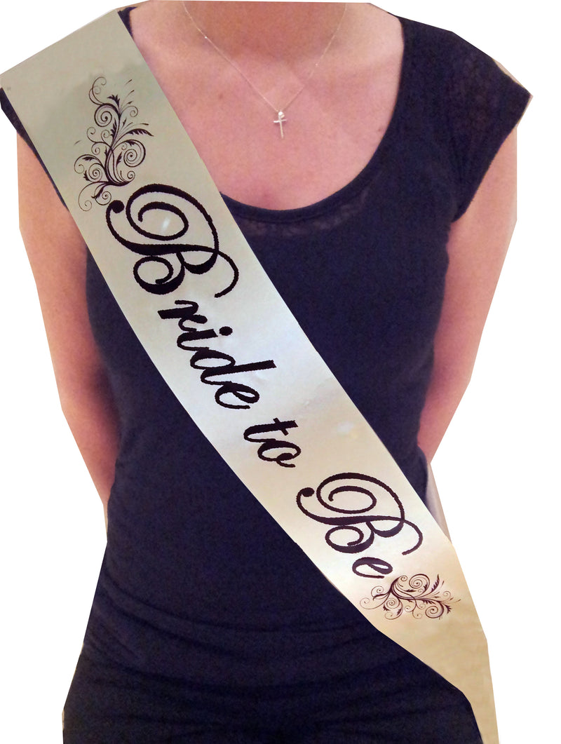 Bride to be personalised gold sash with black text and vintage flowers