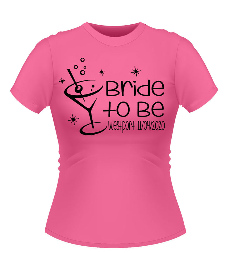 Bride to Be 'Martini' Glass Personalised Hen Party Tshirt