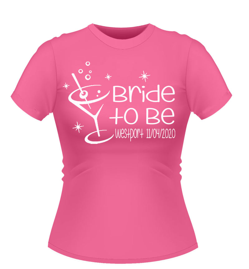 Bride to Be 'Martini' Glass Personalised Hen Party Tshirt