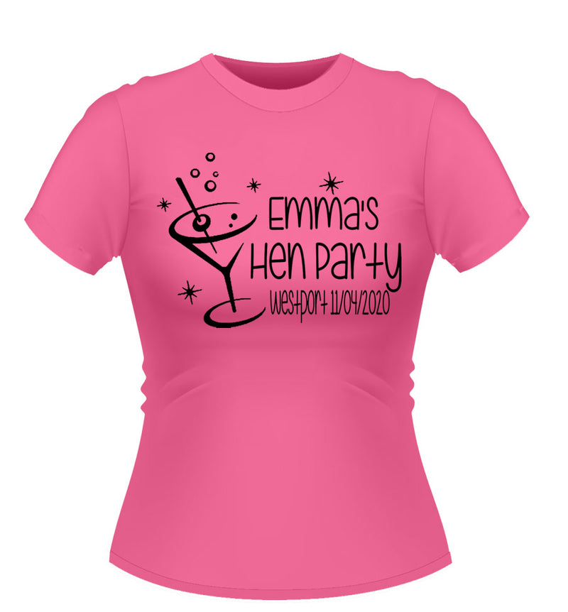 Cocktail 'Martini' Glass Personalised Hen Party Tshirt
