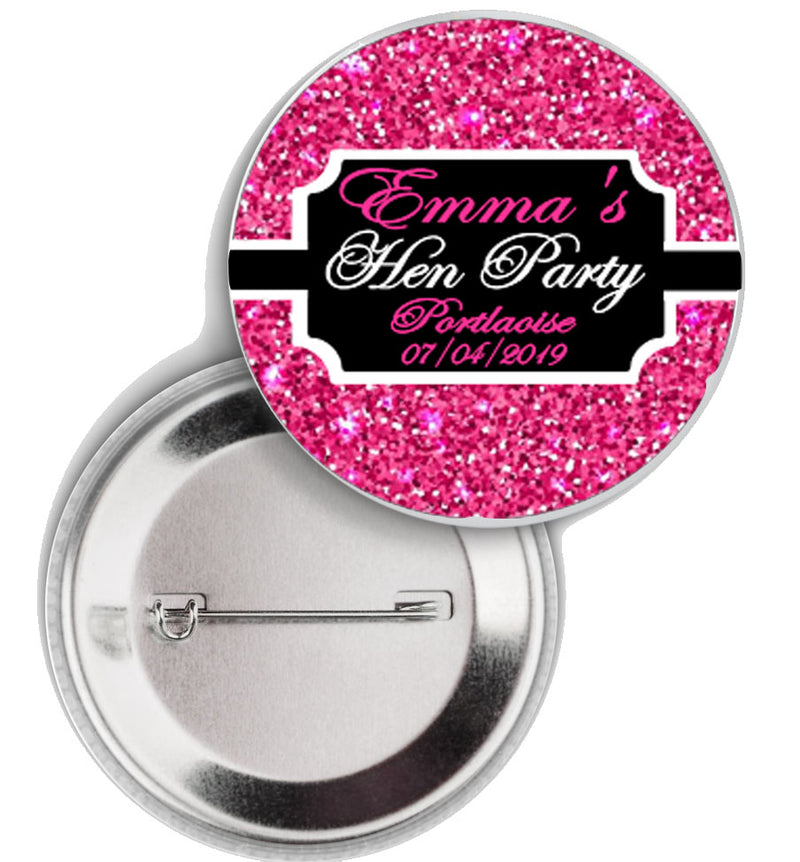 Pink Sparkle Personalised Hen Party Badge
