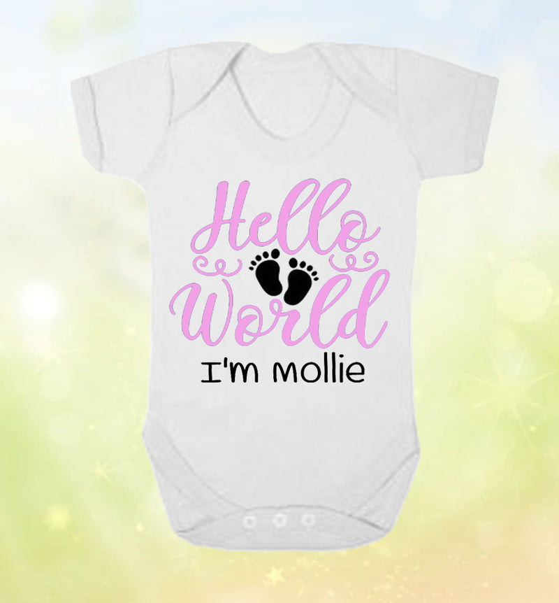 Cute 'Hello world' Personalised Baby Vest