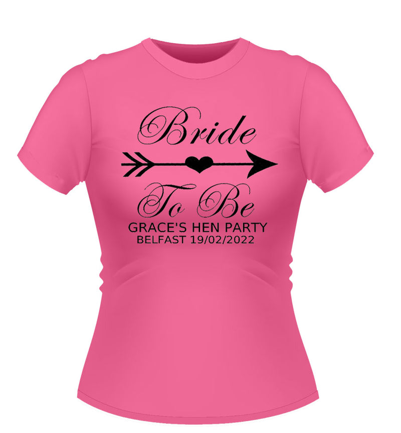 Personalised bride tribe design Bride to be Pink Hen party tshirt with black text and graphic
