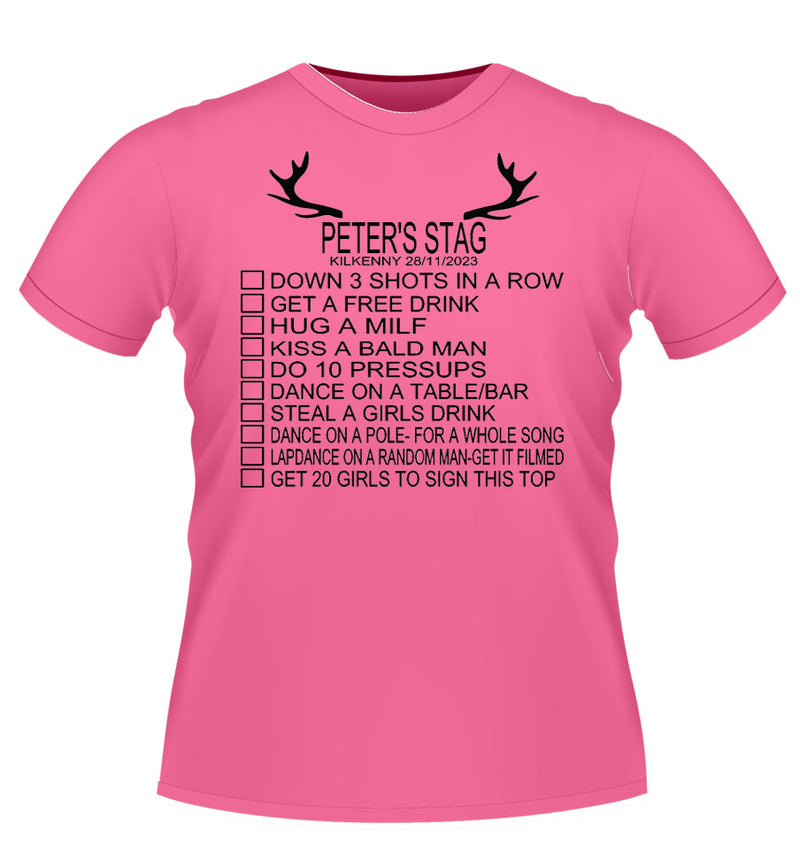 personalised 'DARE LIST' Stag Party T-shirt