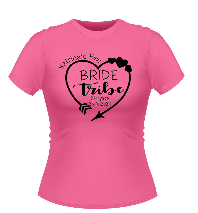 Personalised Bride Tribe Heart Hen Party Tshirt