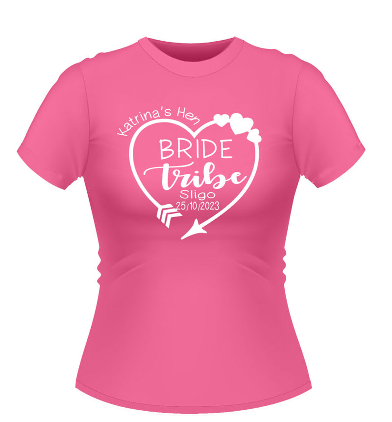 Personalised Bride Tribe Heart Hen Party Tshirt