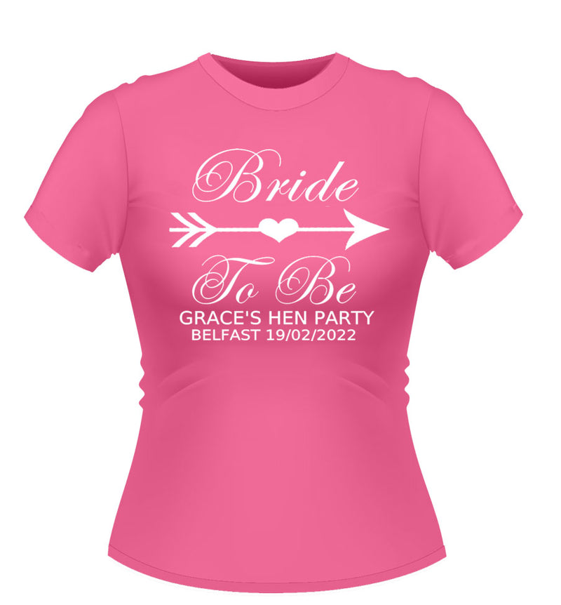 Personalised bride tribe design Bride to be Pink Hen party tshirt with white text and graphi