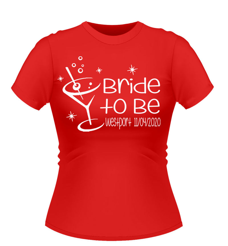 Bride to Be 'Martini' Glass Personalised Hen Party Tshirt