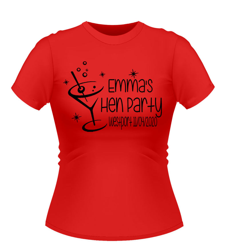 Cocktail 'Martini' Glass Personalised Hen Party Tshirt