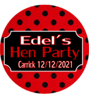 Red & Black Polka dot Personalised Hen Party Badge