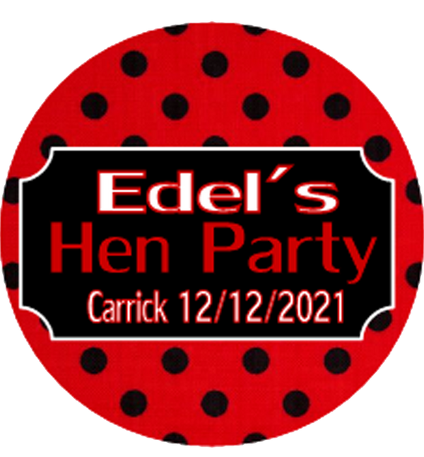 Red & Black Polka dot Personalised Hen Party Badge