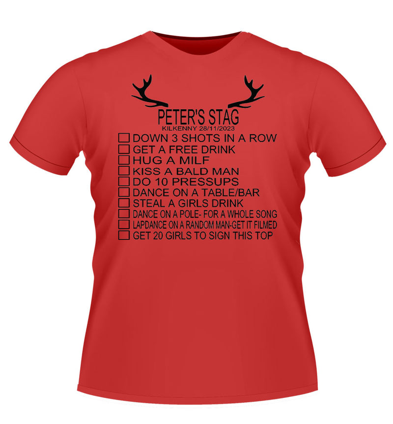 personalised 'DARE LIST' Stag Party T-shirt