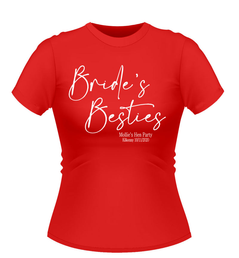 Bride's Besties Personalised Hen Party T-Shirt Script