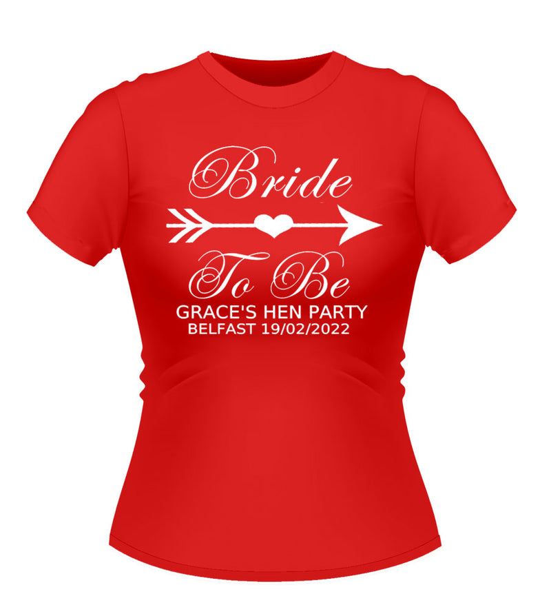 Personalised bride tribe design Bride to be Red Hen party tshirt with white text and graphic